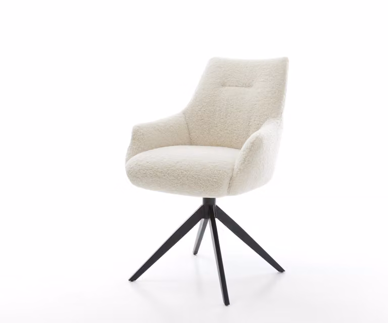 DELIFE Draaistoel Alja-Flex met armleuning, Teddy Beige Boucle, Zwart Kruisframe