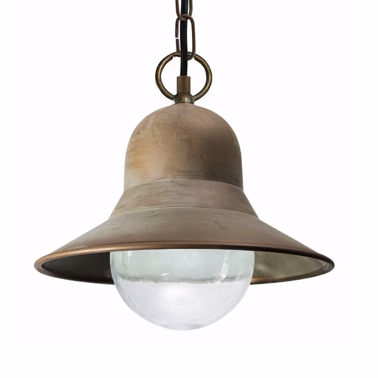 Franssen Maritieme hanglamp van messing en glas in bronsbruin - Diameter: 28 cm