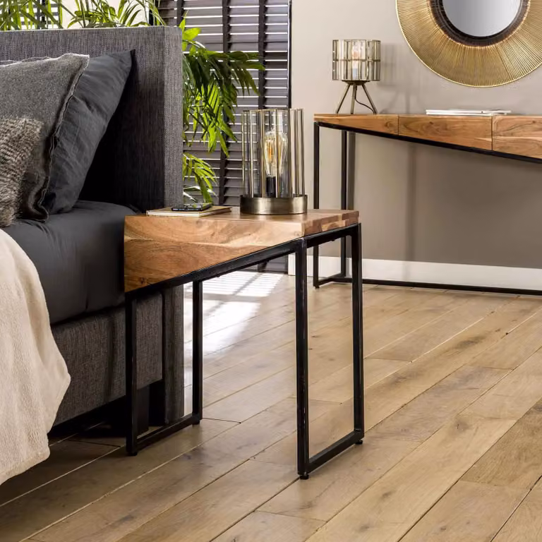 WoonStijl Nachtkastje Slice set van 2, Massief acacia hout, Bruin/Zwart
