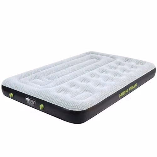 High Peak Multi Comfort Plus luchtbed met geïntegreerde voetpomp en antislipfunctie, grijs/groen/zwart, 198 x 137 x 22 cm