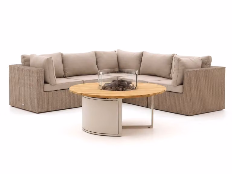 Forza Furniture Hoek loungeset voor 6 personen met polyrattan en beige kussens, inclusief salontafel