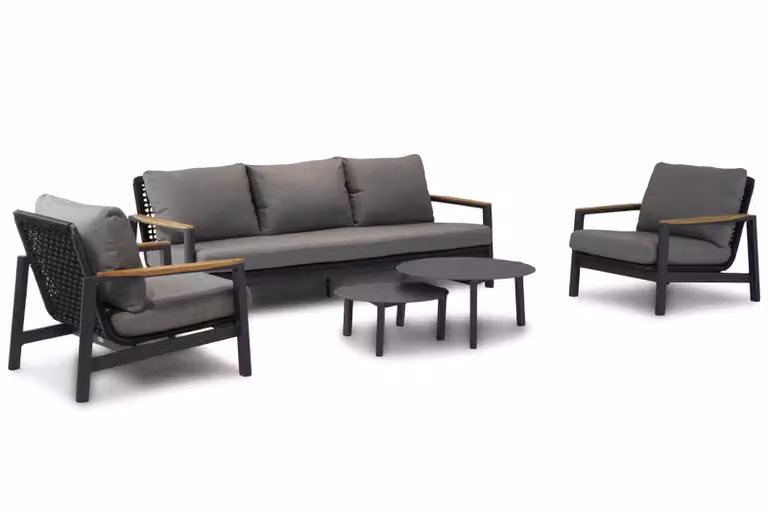 Coco 5-delige loungeset met aluminium en teak, grijs