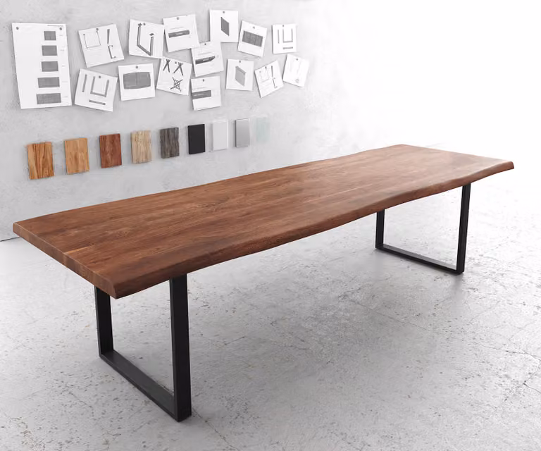 DELIFE Eettafel Classic-Edge met Acacia Hout en Metaal Frame, Bruin/Zwart, B/D/H: 300 x 100 x 77,5 cm