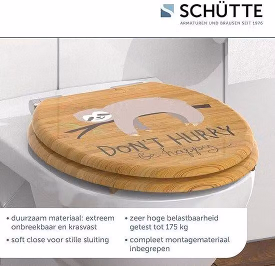 Markenlos Toiletzitting van Duroplast met Soft-Close en Snelsluiting, Rond, Bruin, Rustiek Houtlook