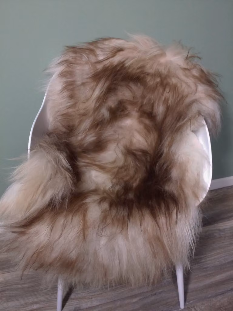 Echte IJslandse schapenvacht vloerkleed in bruin wit melange, maat L (120 cm)