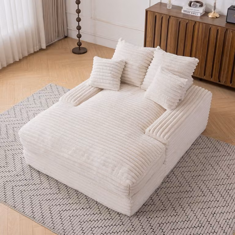 STILVORA Chaise Longue voor de woonkamer met 4 afneembare kussens, Beige Ribstof, B/D/H: 135 x 165 cm