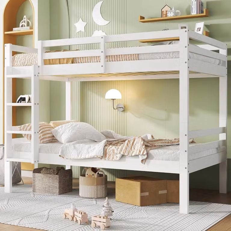 Wit houten stapelbed voor kinderen, deelbaar in twee bedden, 90 x 200 cm