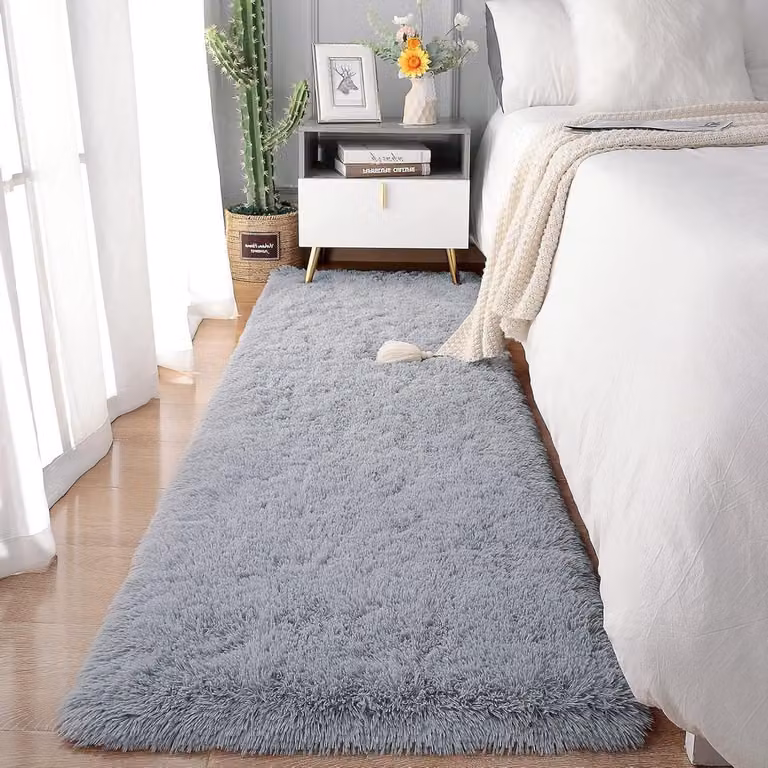 Zacht Pluizig Shag Vloerkleed met Anti-slip Bodem - Grijs