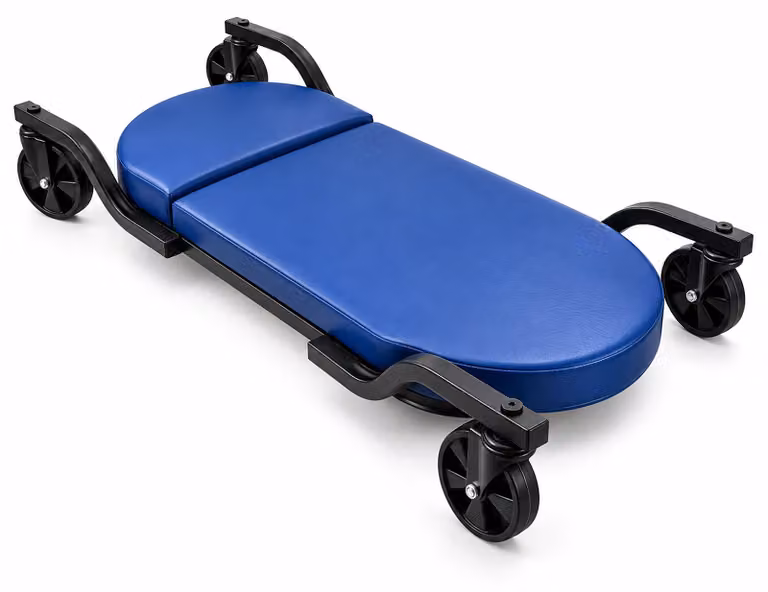 Relaxdays Autolifttafel met rollen en verstelbaar werkplateau, blauw, H: 109 cm, B: 48,5 cm, D: 17 cm