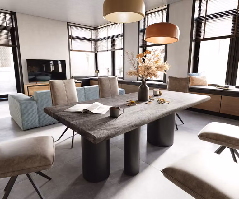 DELIFE Eettafel Edge Live-Edge Acacia en Metaal - Zwart/Bruin/Zilver - B/D/H: 200 x 100 x 75,5 cm