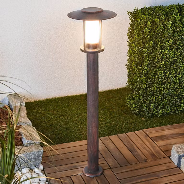 Lindby Solar LED Tuinpadverlichting - Bruin - Rustieke Buitenlamp van Roestvrij Staal