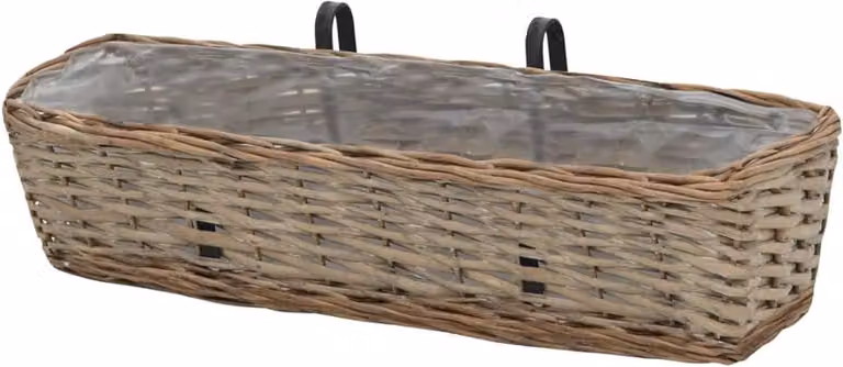 Set van 2 handgemaakte bruine rieten balkonbloempotten met een lengte van 60 cm