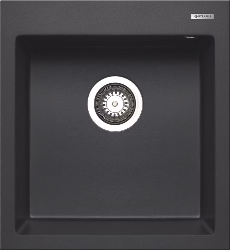 Pyramis Spoel ISTROS 46x50 Graphite Carbon met excenterbediening en granieten spoel, Uitsparing: 440 x 480 mm