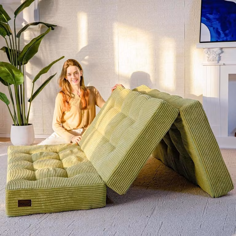 Groen opvouwbaar matras futon voor volwassenen met 15 cm dik schuim, B: 150 cm, L: 200 cm