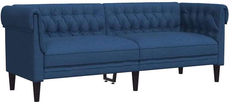 vidaXL Chesterfield-stijl Driezitsbank - Blauw - Breedte: 201,5 cm