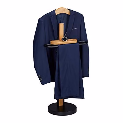 Relaxdays Dressboy voor volwassenen van bamboe en metaal, zwart/grijs, H 109 x B 48 x D 30 cm