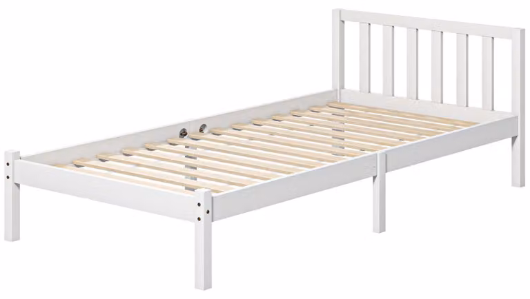 HOMCOM eenpersoonsbed met hoofdbord en lattenbodem, wit, B/D/H: 96 x 208 x 70 cm