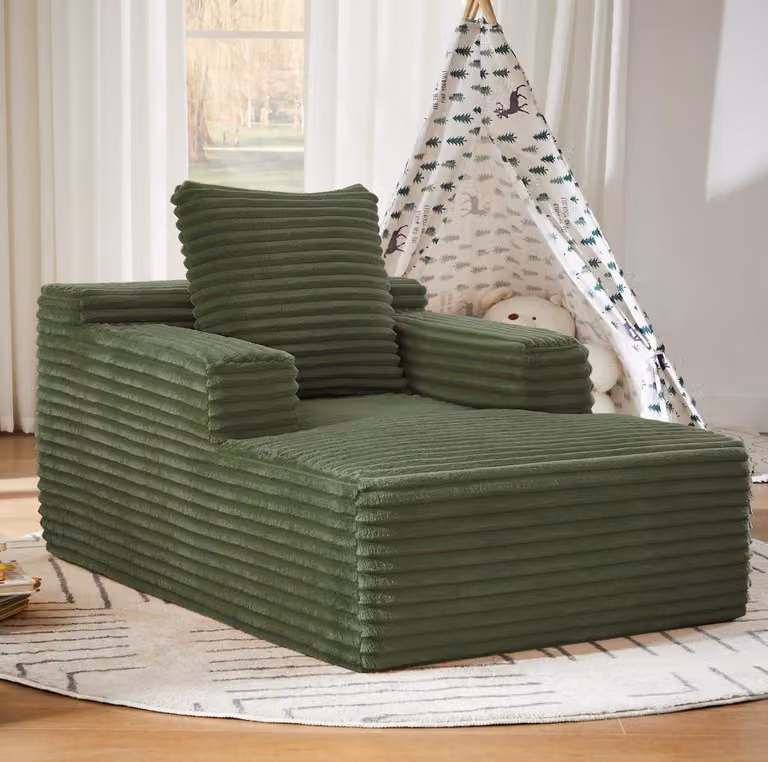MEUNIQ Chaise longue 1-zits met armleuningen in groen ribstof, B/D/H: 117 x 81 x 50 cm