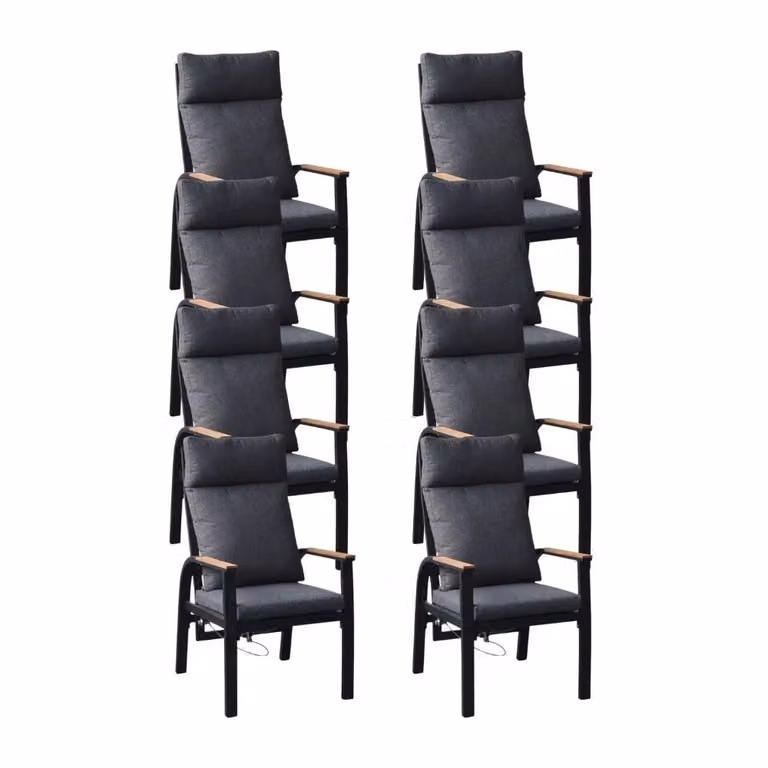 LUX outdoor living Annecy tuinstoel set van 8 met aluminium en teakhout in antraciet