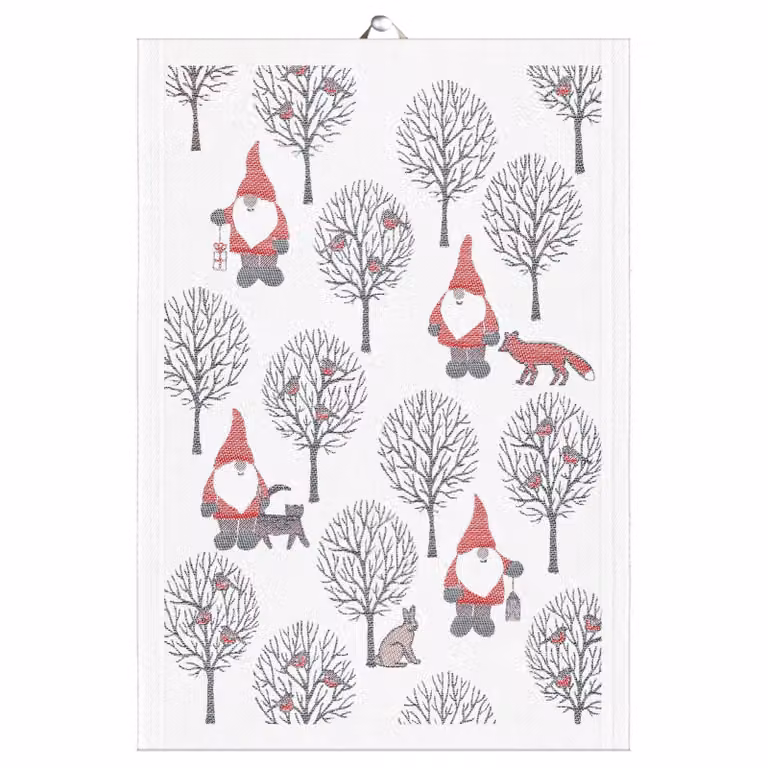 Ekelund Linneväveri Tomteliv keukenhanddoek Grijs-rood 35 x 50 cm