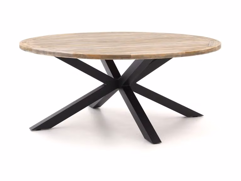 ROUGH Furniture Ronde Tuineettafel van Teakhout voor 6 personen, Bruin/Grijs, Ø 180 cm, H 75 cm