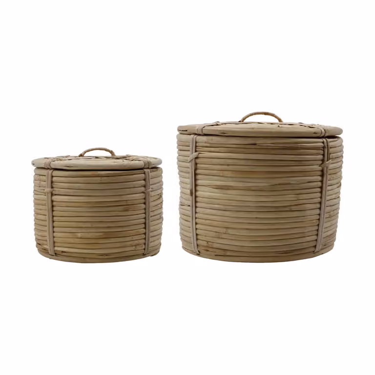 House Doctor Mand met deksel 2-delig beige rattan boho stijl