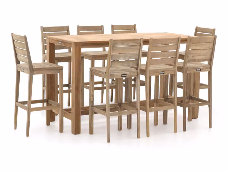 9-delige Barset ROUGH tuinset van behandeld teakhout voor 8 personen