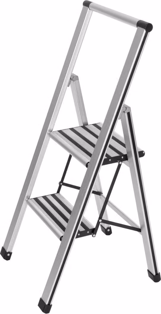 WENKO Opklapbare aluminium trap met twee treden en antislip oppervlak voor binnengebruik