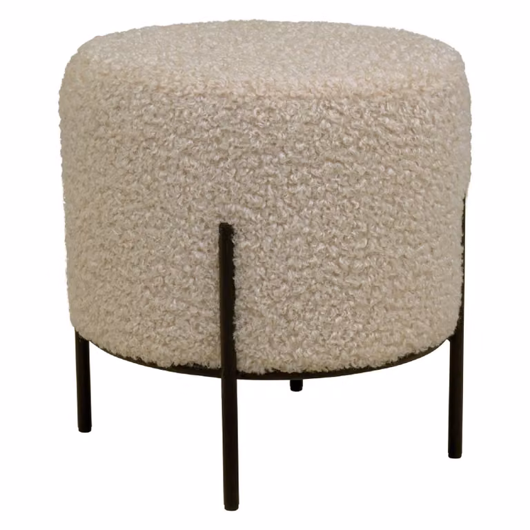 Nest of Nora Poef teddy Voetenbank rond Grijs / bruin B: 35,5 cm, D: 37 cm