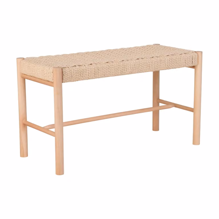 QUVIO Bankje Madrid - Populierenhout met gevlochten zitting - Natuurlijk - B: 80 cm, H: 45 cm, D: 35 cm
