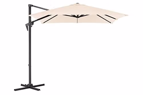 ACAZA Zweefparasol Ecru - Vierkant - 250 x 250 cm - Kantelbaar en 360 graden draaibaar met aluminium voet en UV-bescherming