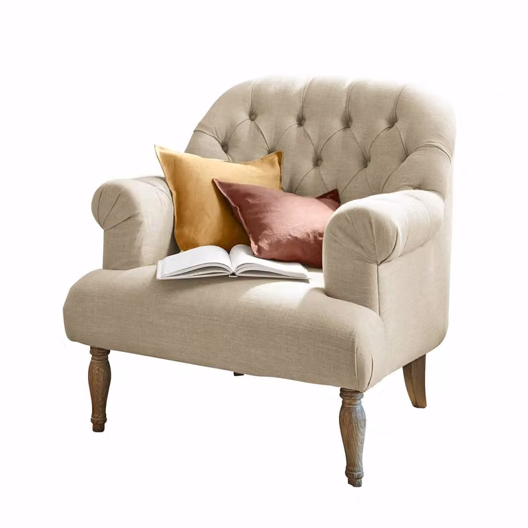 LOBERON Fauteuil Shambrook Chesterfield linnen