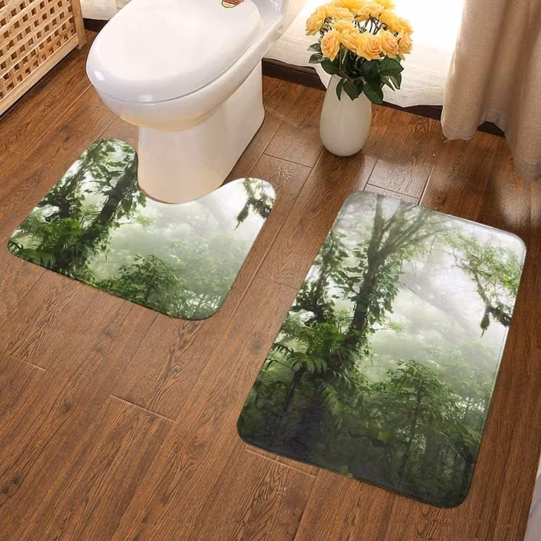 Zwarte badmat set met hoge absorptie voor in de badkamer, 80 x 50 cm