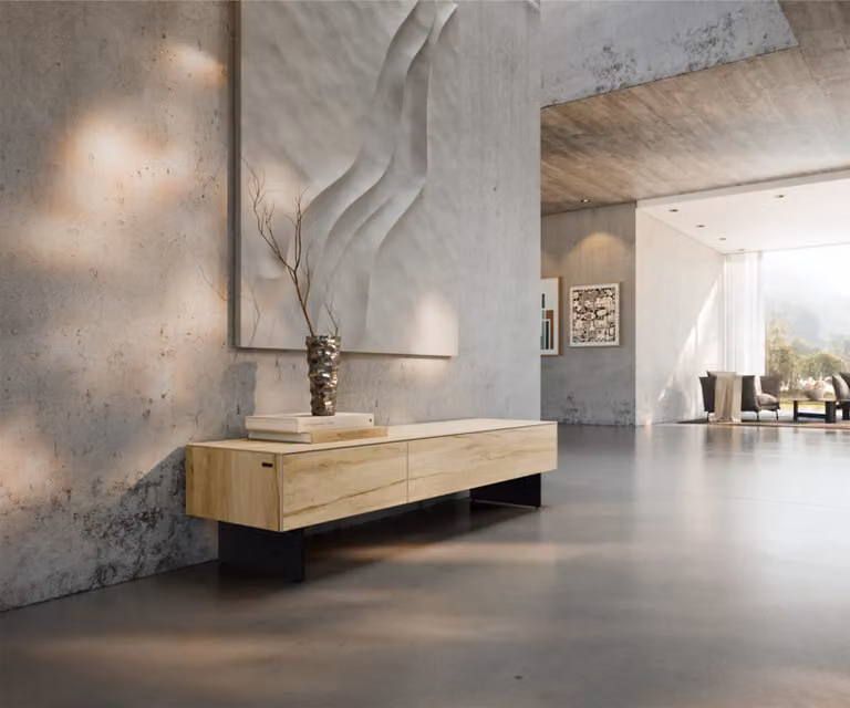 DELIFE Tv-meubel Cuor Sabbia Eiken met Keramiek Laminam en Zwarte Metalen Voet, B/D/H: 150 x 40 x 48,8 cm