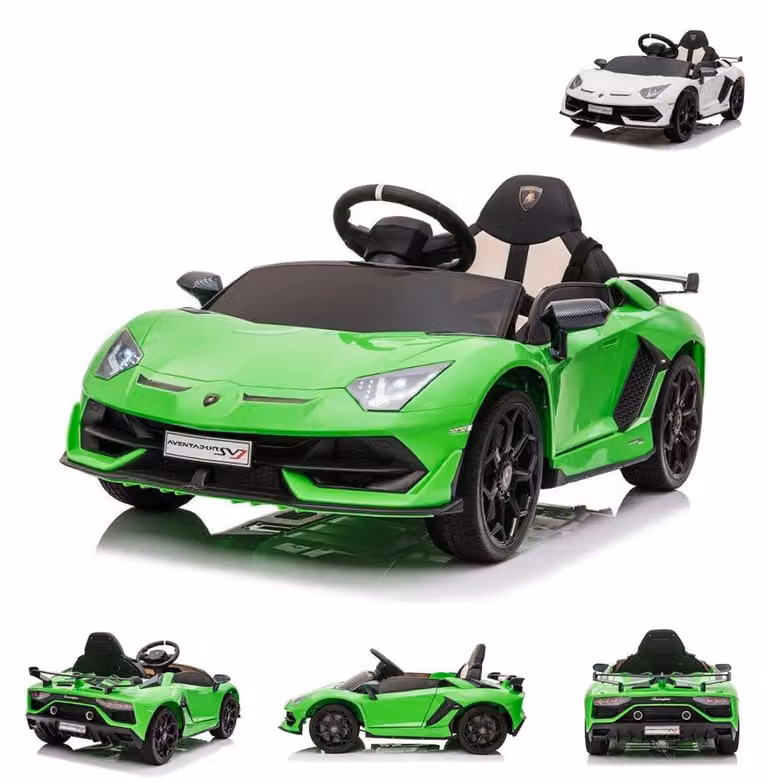 ES-TOYS Elektrische kinderauto Lamborghini Aventador SVJ - Groen - 12V7AH met afstandsbediening en lederen zitting