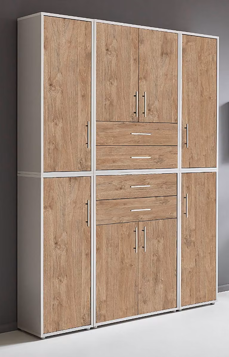 home24 Kastenset 6-delig set A grijs/Sanremo eikenhouten look B/D/H: 114 x 33 x 85 cm