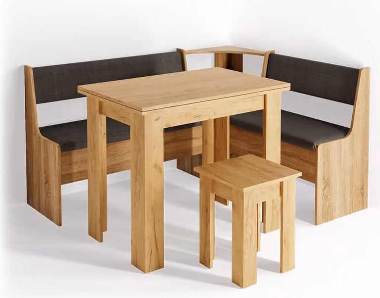 Vicco Roman Hoekbank set met tafel, Krachtige eik goud, B/D/H: 150 x 120 cm, Model 30774