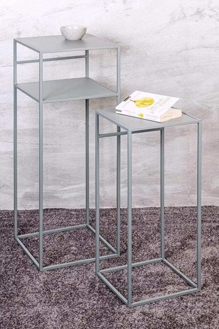 HAKU Bijzettafels set van 2 grijs metaal modern B: 26/30 cm, H: 63/85 cm, D: 26/30 cm