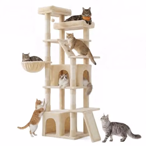 Feandrea Krabpaal Grote Kattenboom met 5 niveaus en 7 krabpalen, H x B x D: 184,5 x 55 x 45 cm