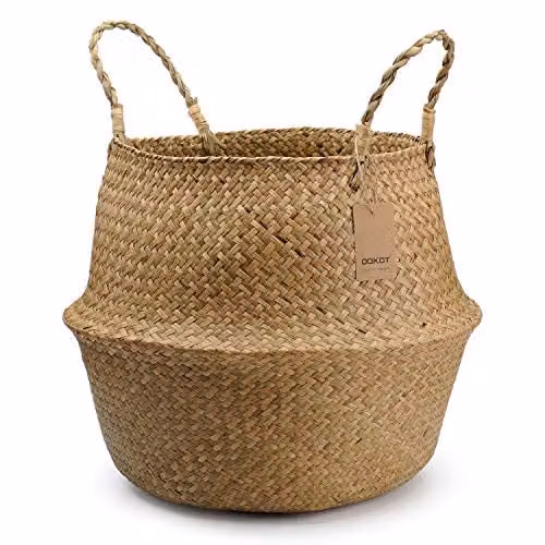 DOKOT Zeegras Opbergmand met Handvatten en Open Weefwerk, Naturel, 38 x 34 cm
