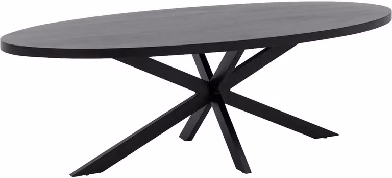 Goossens Lecca Eettafel - Hout - Ovaal - Zwart - B: 240 cm, D: 76 cm, H: 110 cm