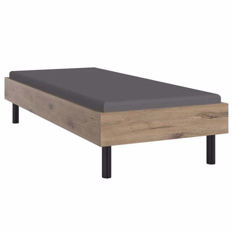 home24 Futonbed Easy, modern bed in bruin en zwart met eikenhouten look, B/D: 90 x 200 cm, Hoogte: 55 cm