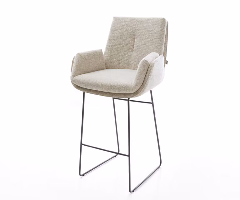 DELIFE Barstoel met Sledeonderstel, Beige Geweven Stof, Zwart Metaal