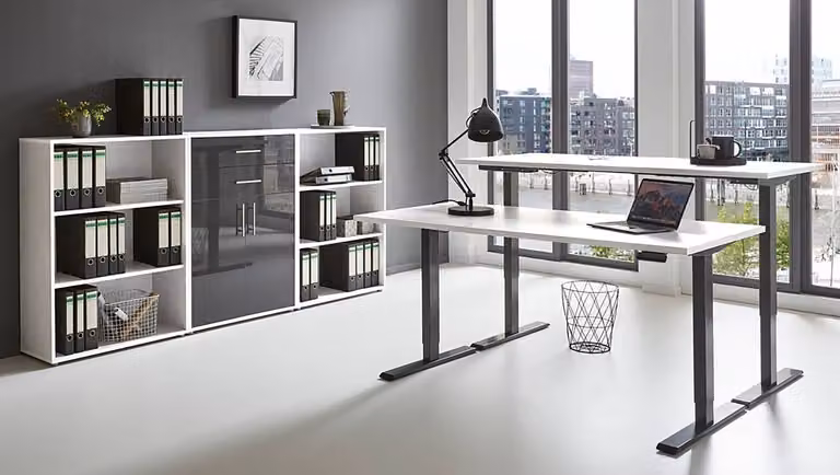 home24 Kantoorset 4-delig wit/antraciet, B: 114 cm, H: 85 cm, D: 33 cm