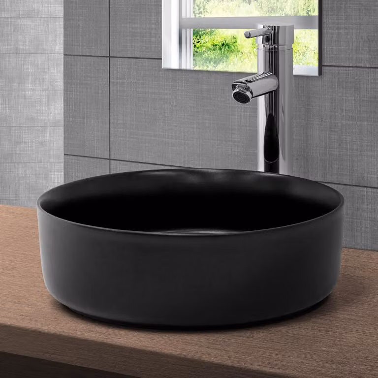 LuxeBath opzetwastafel rond mat zwart keramiek Ø 36 cm x 12 cm