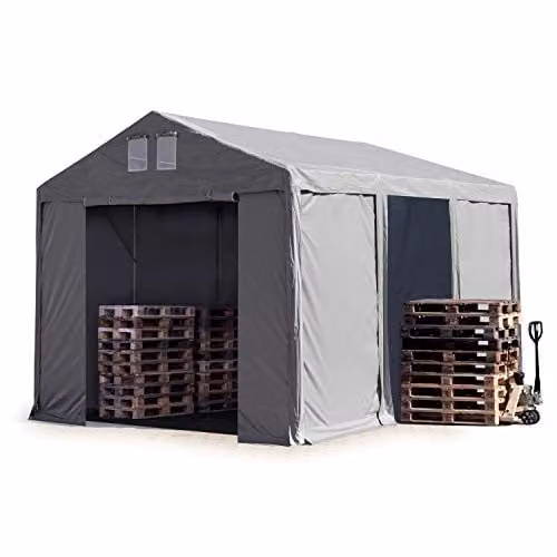 TOOLPORT Opslagtent 4x6 m in grijs PVC, 850N waterdichte industrietent met 3m zijwandhoogte
