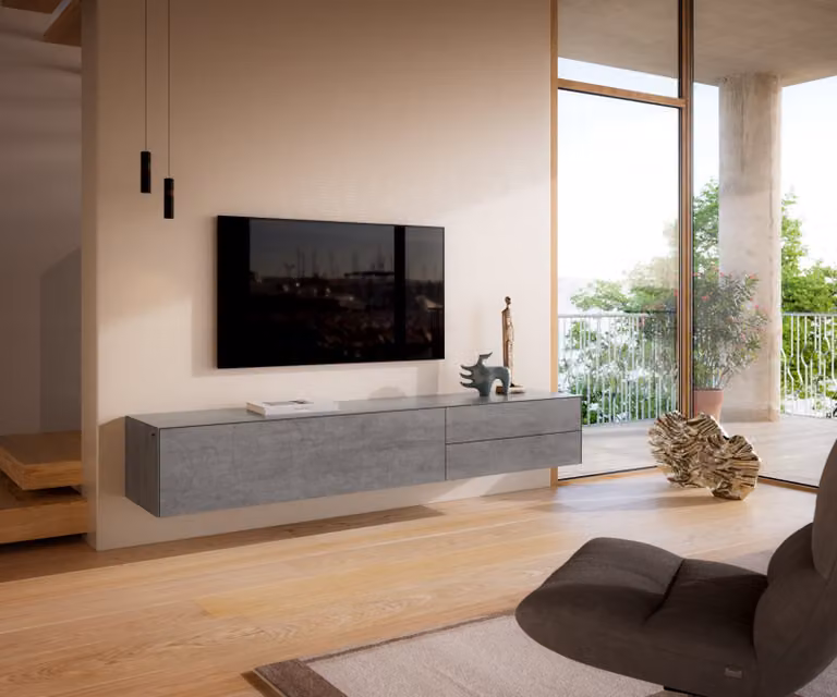 DELIFE Tv-meubel Cuor modern grijs met keramiek en mdf, zwevend, Breedte: 220 cm, Diepte: 45 cm, Hoogte: 35 cm