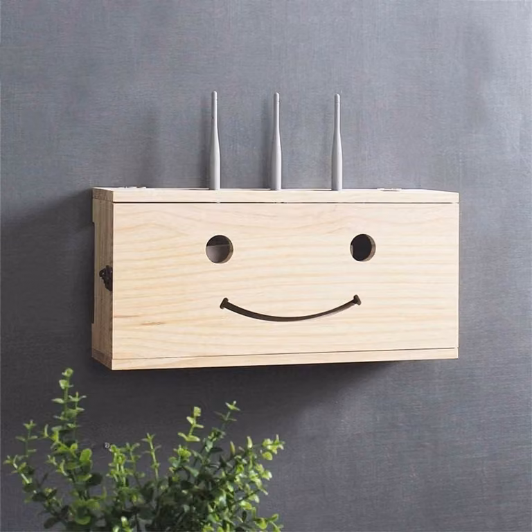 Router Plank Houten Opbergrek voor Wandmontage in Houtkleur met Warmteafvoer Ontwerp, Lengte: 65 cm