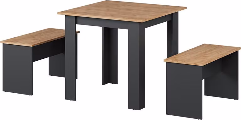 Vicco Sentio Eettafelset met 2 banken, Antraciet/Gouden eik, B/D/H: 80 x 80 x 73 cm