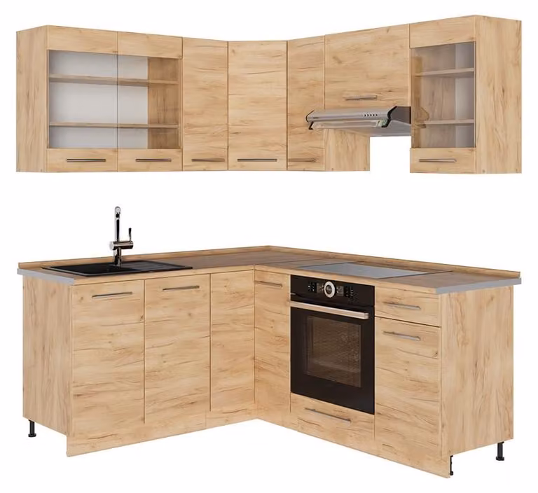 Vicco Fame-Line Hoekkeuken Goudkleurig Eiken, Model 56846, B/D/H: 190 x 160 cm